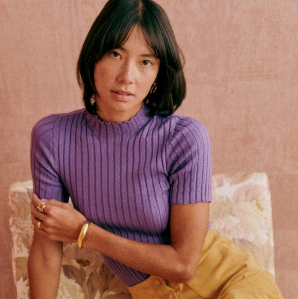 Sezane Edwin Jumper short sleeve sweater in Amethyst purple X Large